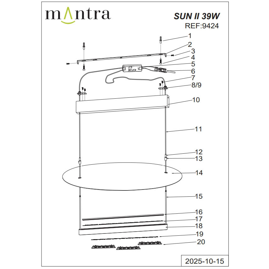 Подвесная люстра Mantra Sun Ii 9424