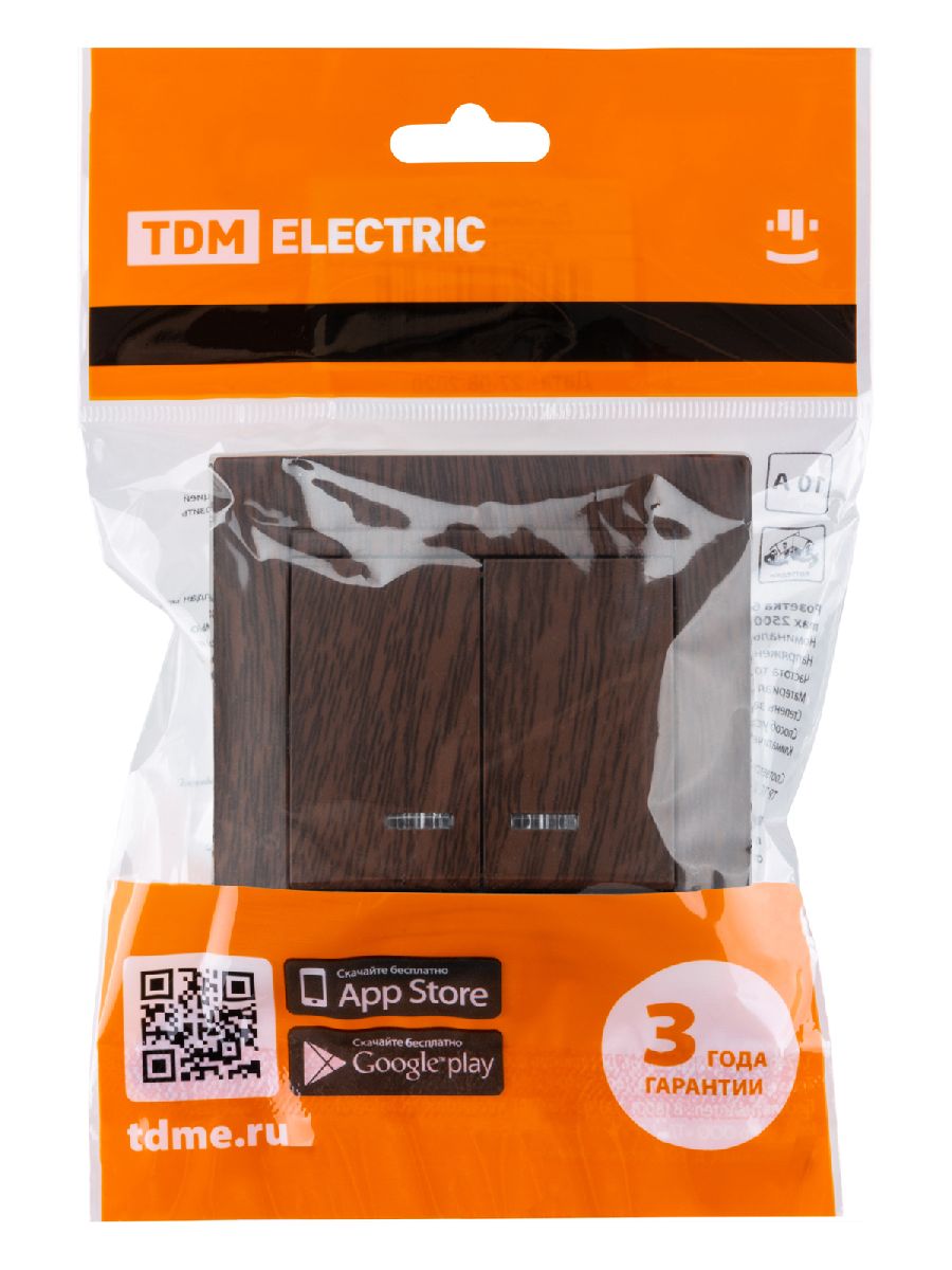 Выключатель двухклавишный с подсветкой Лама TDM Electric SQ1815-0405