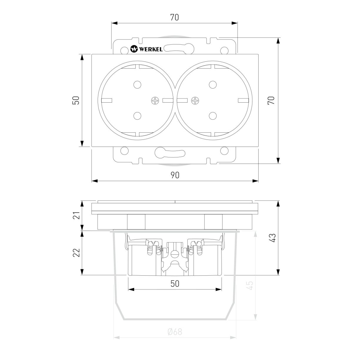 Розетка двойная с заземлением (белый) Werkel W1172001 4690389157257 a051370