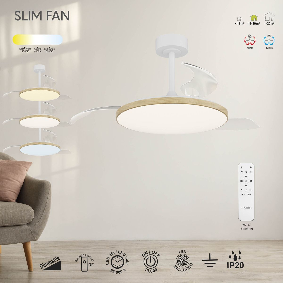 Люстра-вентилятор Mantra Slim Fan 9007
