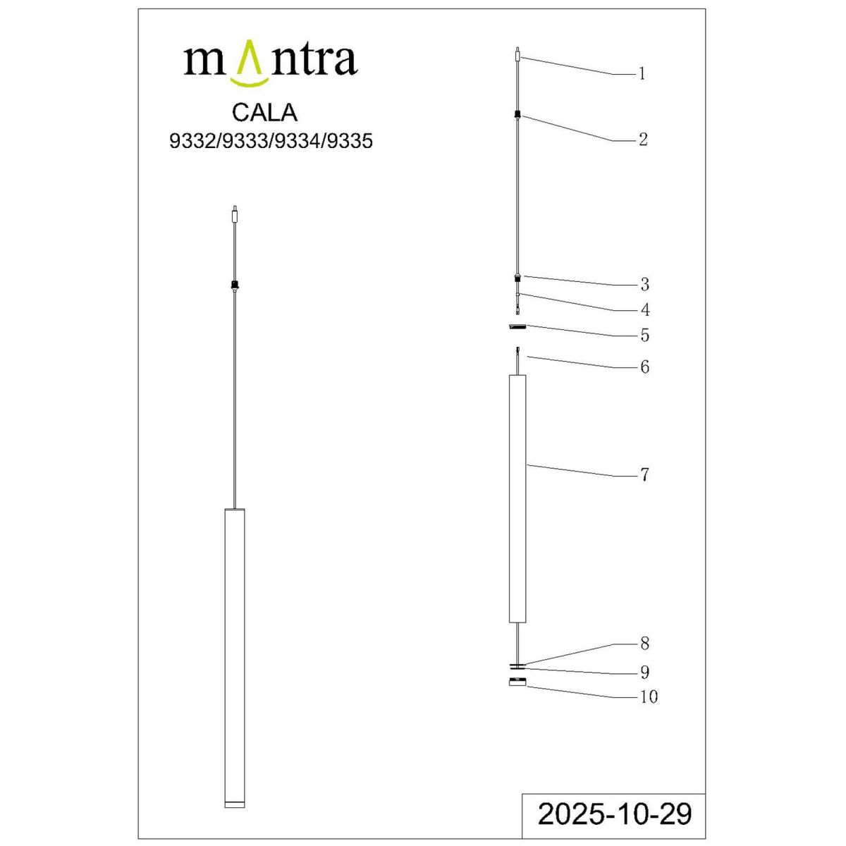 Подвесной модульный светильник без основания Mantra Cala 9334