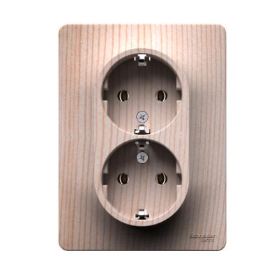 Розетка двойная с заземлением, 16А, в сборе, Сосна Systeme Electric Glossa GSL001524