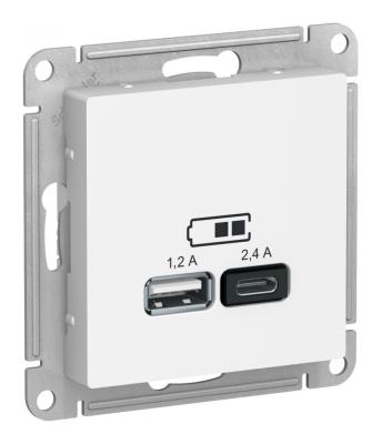 Розетка USB А+С, 5В/2,4 А, 2х5В/1,2 А, механизм Systeme Electric AtlasDesign Лотос ATN001339