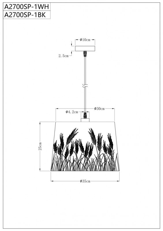 Подвесной светильник ARTE Lamp A2700SP-1BK