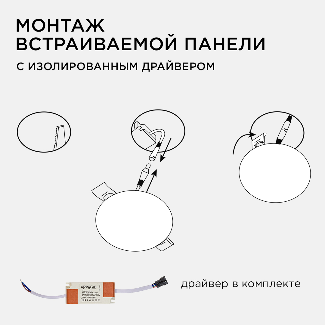 Встраиваемая светодиодная панель безрамочная Apeyron FLP 06-106