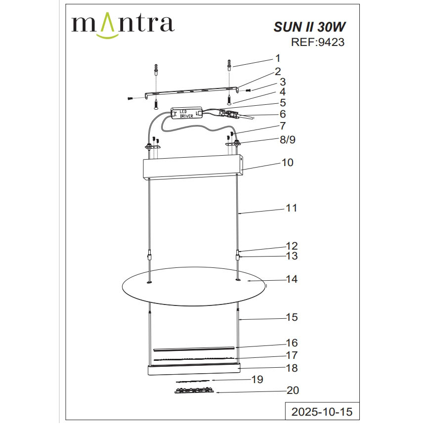 Подвесная люстра Mantra Sun Ii 9423