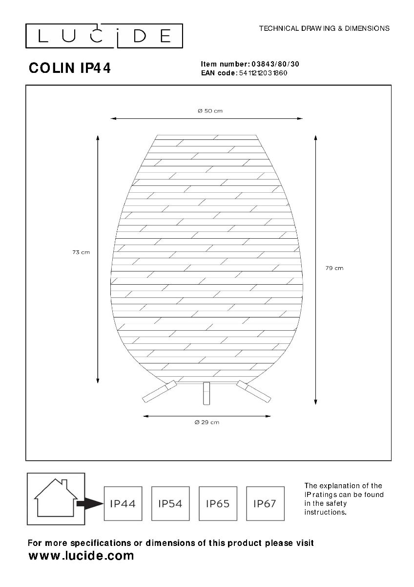 Торшер Lucide Colin ip44 03843/80/30