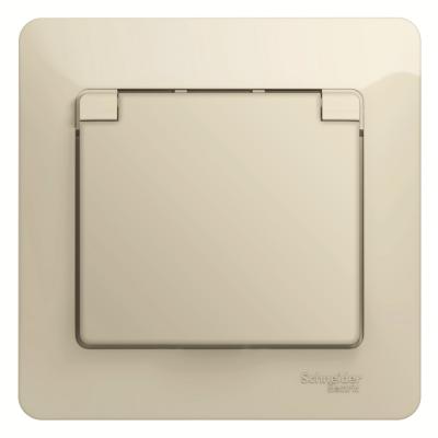 Розетка с/з со шторками с крышкой, IP20 (в сборе с рамкой) Systeme Electric Glossa Беж GSL000246