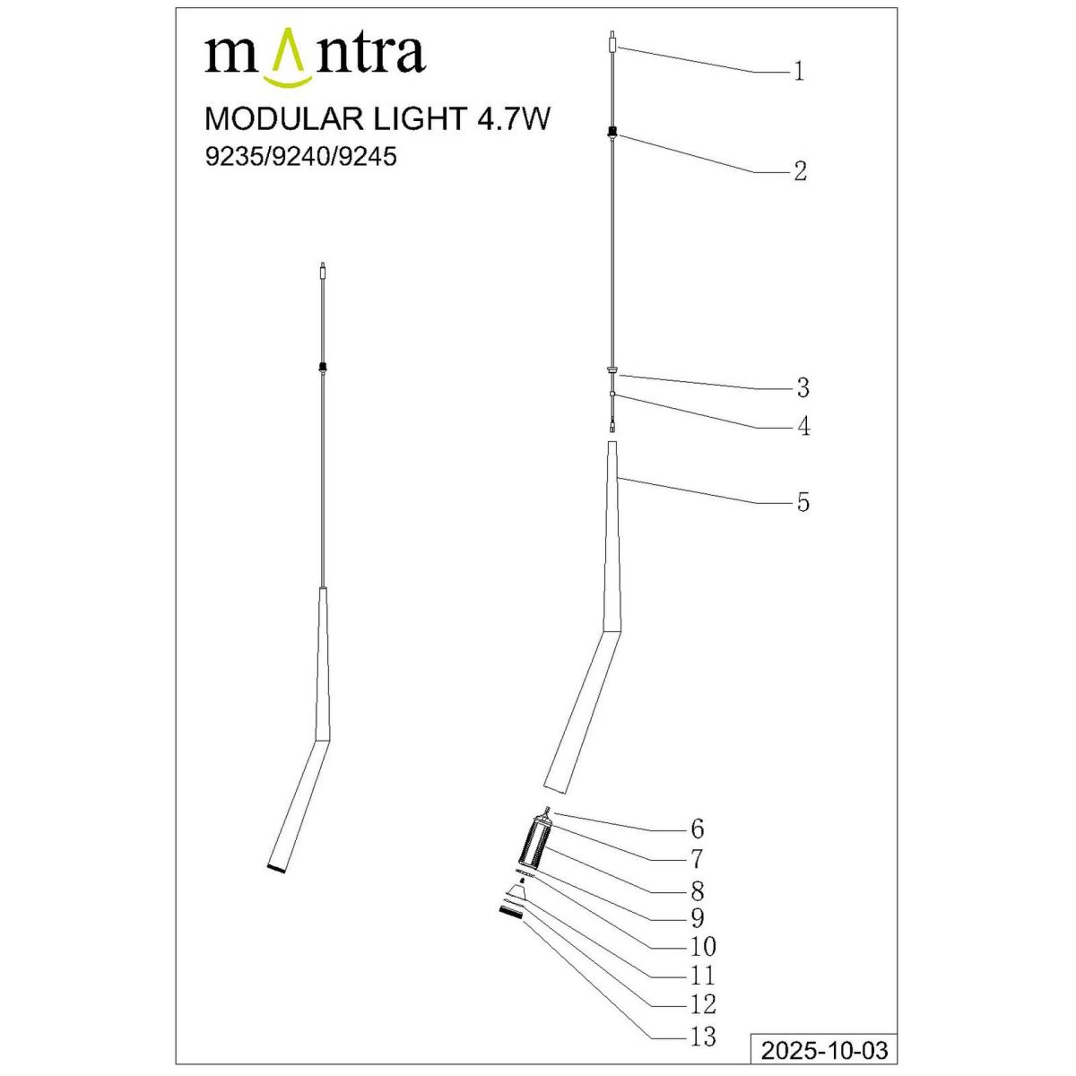 Подвесной модульный светильник без основания Mantra Boomerang 9240