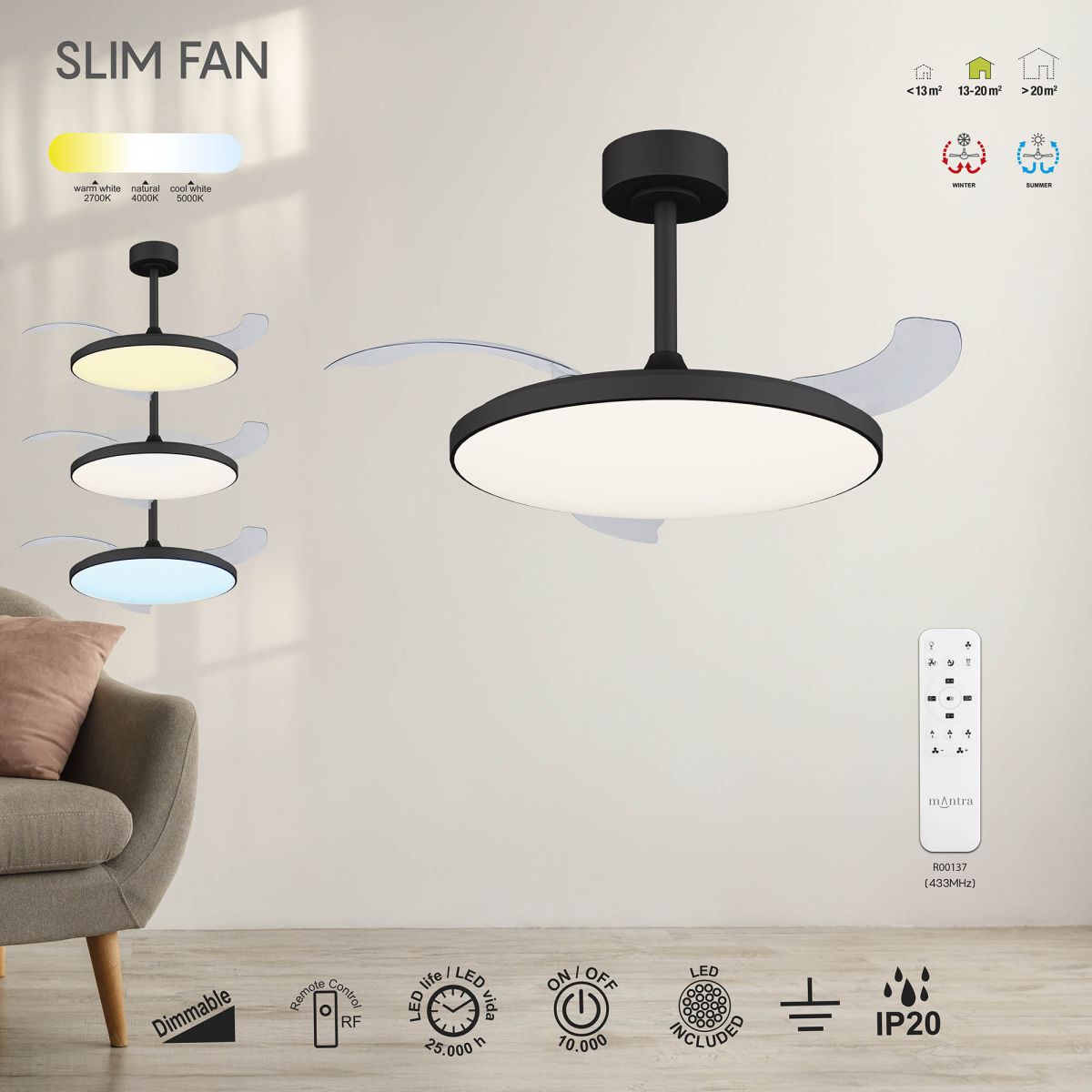 Люстра-вентилятор Mantra Slim Fan 9055