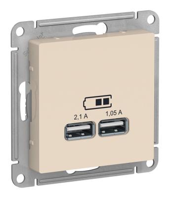 Розетка USB, 5В, 1 порт x 2,1 А, 2 порта х 1,05 А, механизм Systeme Electric AtlasDesign Беж ATN000233 Розетка USB, 5В, 1 порт x 2,1 А, 2 порта х 1,05 А, механизм Systeme Electric AtlasDesign Беж ATN000233