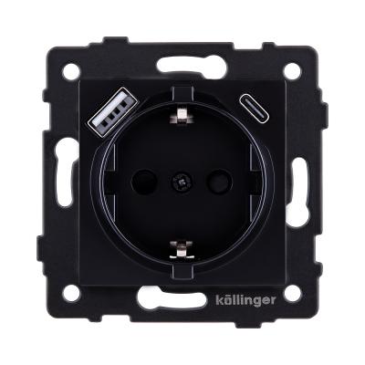 Розетка штепсельная SCHUKO 16A/250 В с USB A+C 20W, черный Kollinger REA-004BK для Aspekt, Eleganz, Reflex