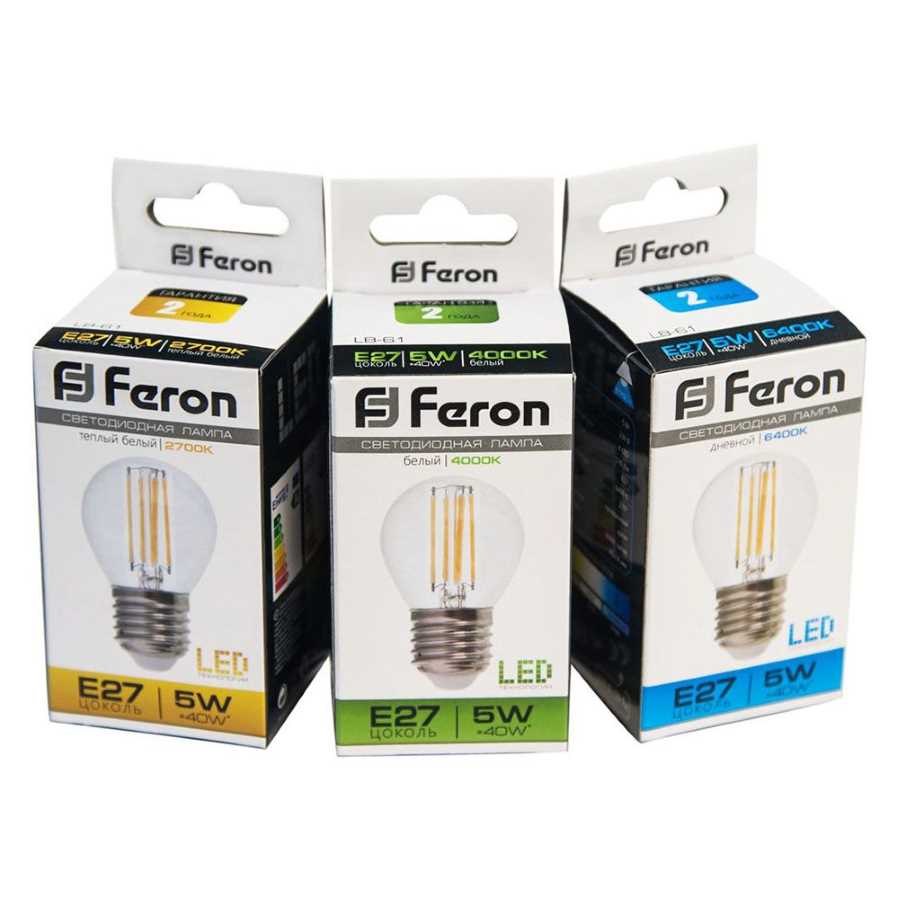 Лампа светодиодная филаментная Feron E27 5W 4000K Шар Прозрачная LB-61 25582