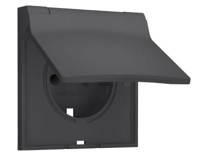 Лицевая панель SIGMA (Графит Мягкое касание) для электрической розетки с/з со шторками и крышкой IP44 QUANT PRO Ambrella Volt SP9080