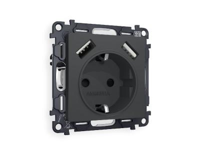 Комплект механизма розетки 2USB A+A 18W (быстрая зарядка) с/з Ambrella Volt Alfa MA909010