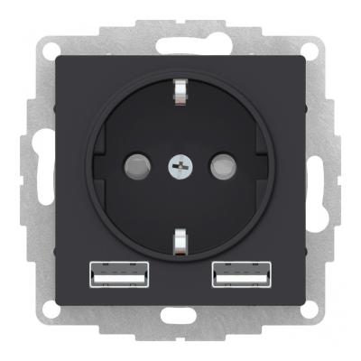 SO + USB Розетка A+A, 5В/2,4А, 2х5В/1,2 А, механизм Systeme Electric AtlasDesign Карбон ATN001030