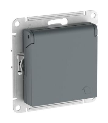 Розетка с заземл. со шторк. с крышкой, 16А,IP20,мех., быстрозажим. клем. Systeme Electric AtlasDesign Грифель ATN000746S