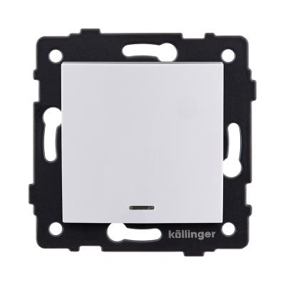 Выключатель кнопочный 1-клавишный 10А/250В с LED подсветкой, изогнутый, белый Kollinger REA-R-013WH для Aspekt, Eleganz, Reflex