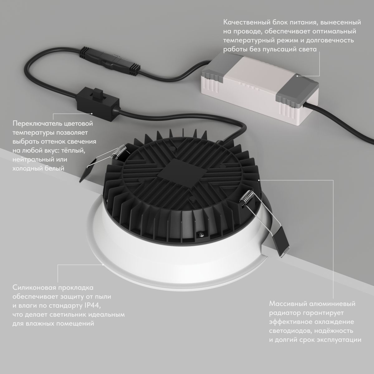 Точечный встраиваемый влагозащищенный светильник Denkirs Trim DK2451-WH