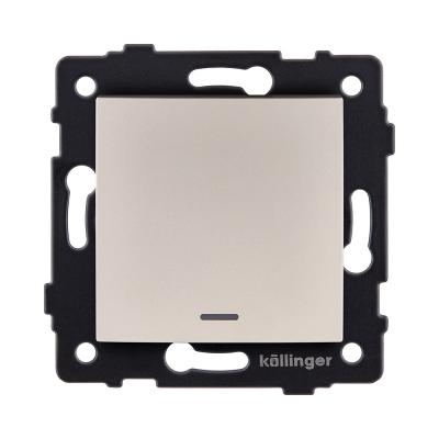 Выключатель 1-клавишный проходной 10А/250В с LED подсветкой, изогнутый, золотой Kollinger REA-R-004GD для Aspekt, Eleganz, Reflex