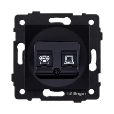 Розетка двойная RJ11 + RJ45 Cat.6, черный Kollinger REA-011BK для Aspekt, Eleganz, Reflex
