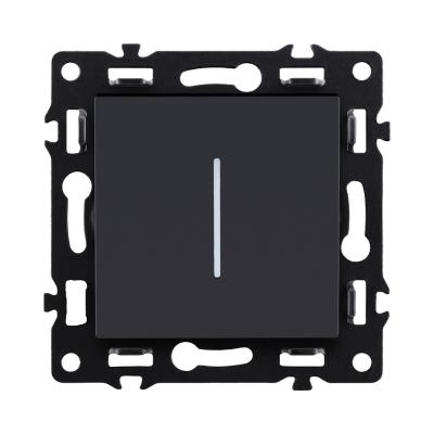 Выключатель 1-клавишный проходной 10А/250В с LED подсветкой, черный Kollinger Asthetik AS-008BK
