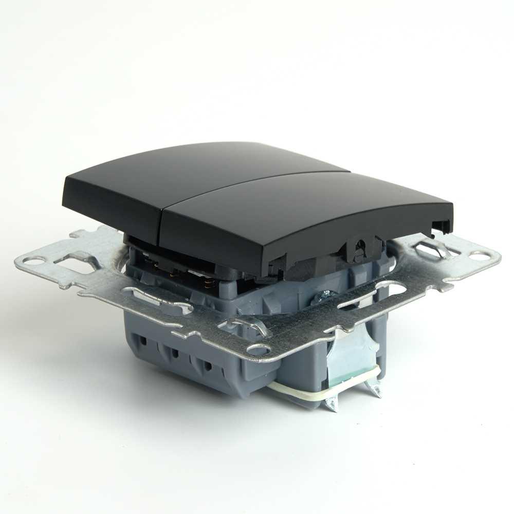 Выключатель двухклавишный Stekker Эрна черный PSW10-9104-03 49149