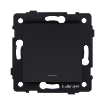 Выключатель кнопочный 1-клавишный 10А/250В с LED подсветкой, черный матовый Kollinger REA-S-013BM для Aspekt, Eleganz, Reflex