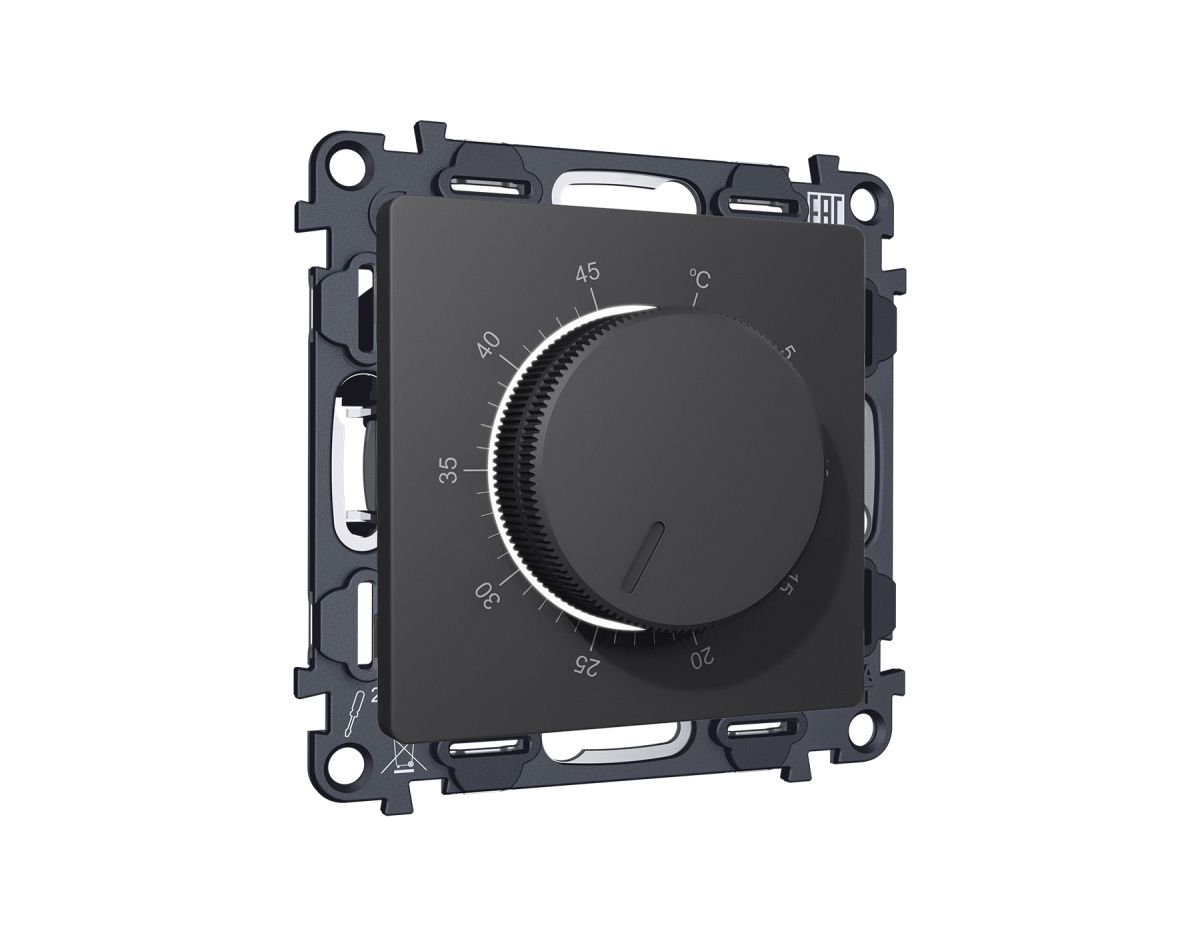 Комплект механизма терморегулятора с датчиком для теплого пола с подсветкой 16A-250V Alfa Графит мягкое касание Quant Ambrella Volt MA905710 (AP9057, VM1381)