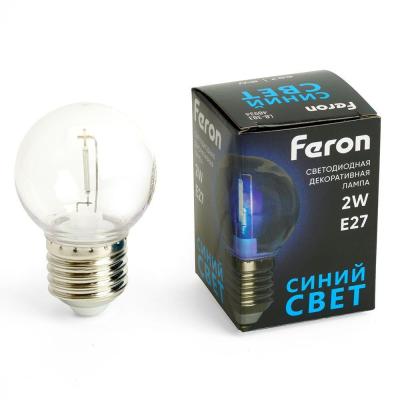 Лампа светодиодная Feron E27 2W синий прозрачная LB-383 48934