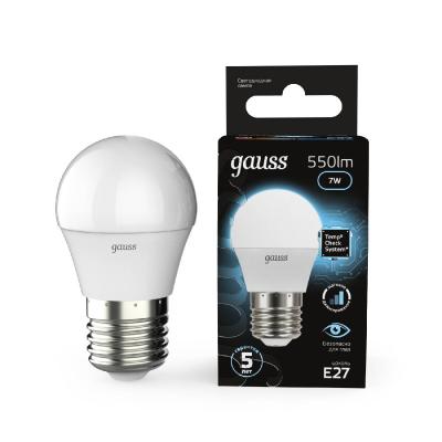 Лампа светодиодная диммируемая Gauss E27 7W 4100K матовая 105102207-S