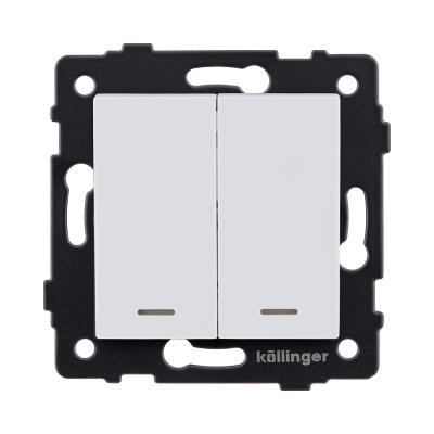 Выключатель 2-клавишный 10А/250В с LED подсветкой, белый матовый Kollinger REA-S-008WM для Aspekt, Eleganz, Reflex