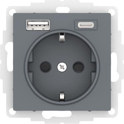 Розетка 16А с USB A+C (5В/2,4А/3 А, 2х5В/1,5А), мех Systeme Electric AtlasDesign Грифель ATN000732