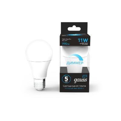 Лампа светодиодная диммируемая Gauss E27 11W 6500К груша матовая 102502311-D