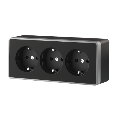 Розетка тройная с заземлением и шторками Werkel Gallant (черный с серебром) W5073134 4690389177200 a056944