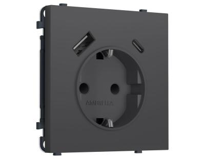 Комплект механизма электрической розетки SIGMA Графит Мягкое касание 2USB A+C 20W Ambrella Volt MS910010 (SP9100, PR160)
