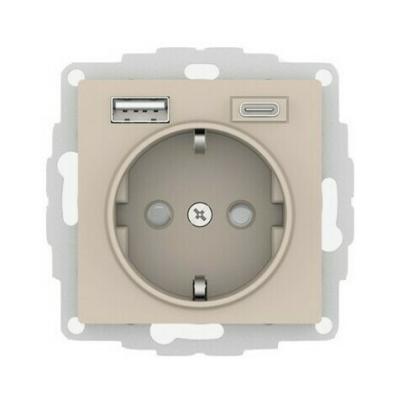 Розетка 16А c 2 USB A+C, 5В/2,4А/3,0А, 2х5В/1,5А, механизм Systeme Electric AtlasDesign Песочный ATN001232