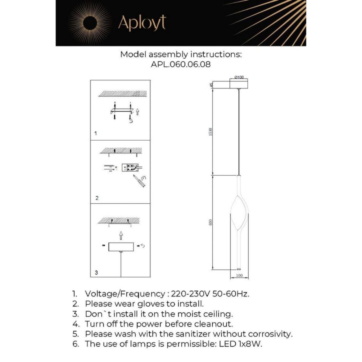 Подвесной светильник Aployt Krysia APL.060.06.08