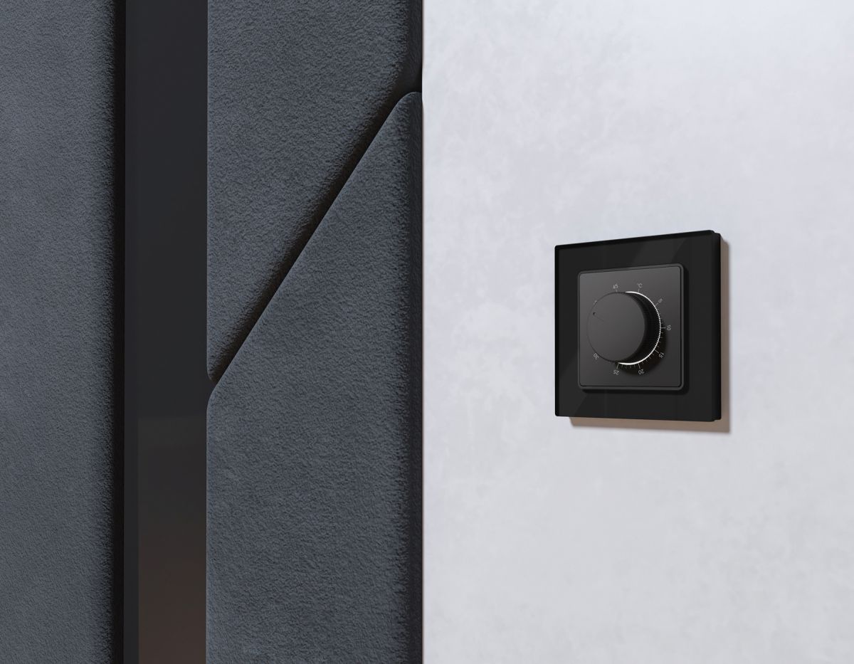 Комплект механизма терморегулятора с датчиком для теплого пола с подсветкой 16A-250V Alfa Графит мягкое касание Quant Ambrella Volt MA905710 (AP9057, VM1381)