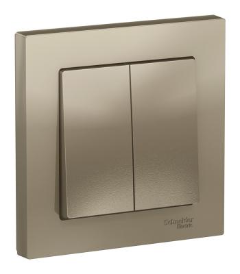 Выключатель 2-клавишный сх.5, 10АХ, в сборе Systeme Electric AtlasDesign Шампань ATN000552