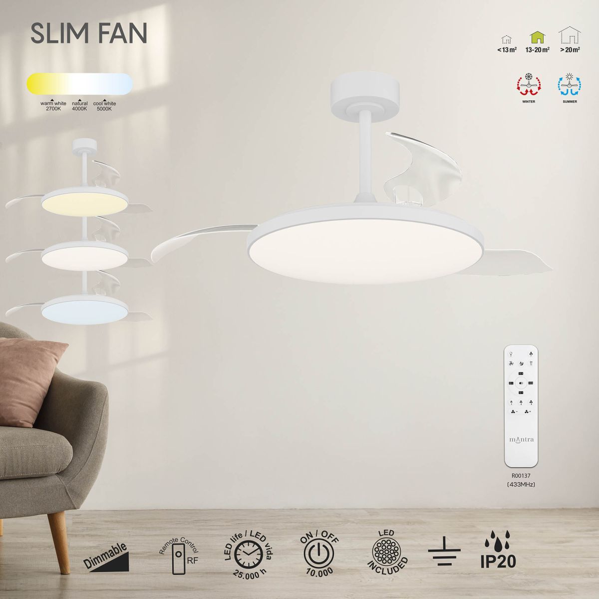 Люстра-вентилятор Mantra Slim Fan 9006