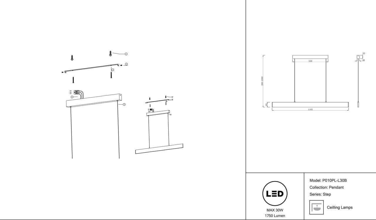 Подвесной светодиодный светильник Maytoni Step P010PL-L30B
