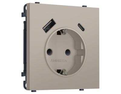 Комплект механизма электрической розетки SIGMA Серо-бежевый матовый 2USB A+C 20W Ambrella Volt MS370010 (SP3700, PR160)