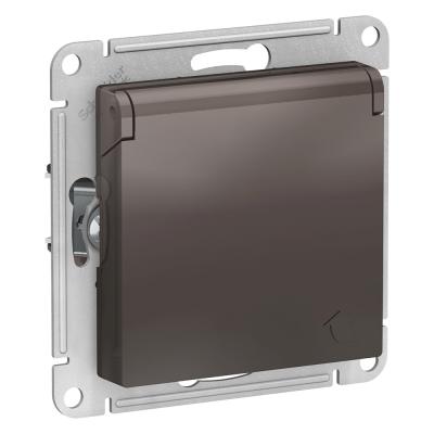 Розетка с/з, со шторками, с крышкой Systeme Electric AtlasDesign Мокко ATN000646