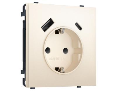 Комплект механизма электрической розетки SIGMA Жемчужно-кремовый 2USB A+C 20W Ambrella Volt MS250010 (SP2500, PR160)