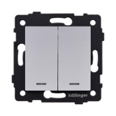 Выключатель кнопочный 2-клавишный 10А/250В с LED подсветкой, серый Kollinger REA-S-014GY для Aspekt, Eleganz, Reflex