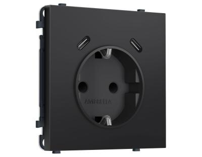 Комплект механизма электрической розетки SIGMA Черный матовый 2USB С+C 20W Ambrella Volt MS810510 (SP8105, PR165)