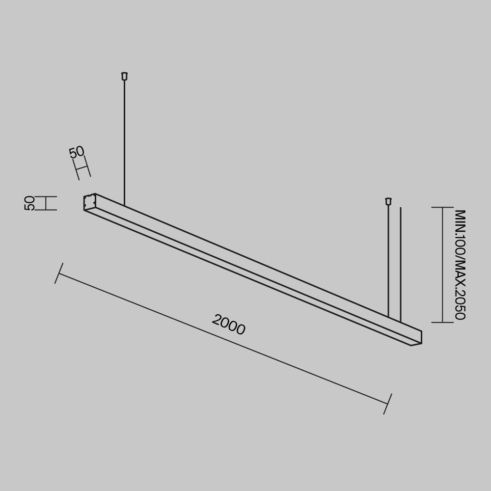 Линейный подвесной светильник Maytoni Technical 3000K 50x50 (Черный, 2 м) LL312031