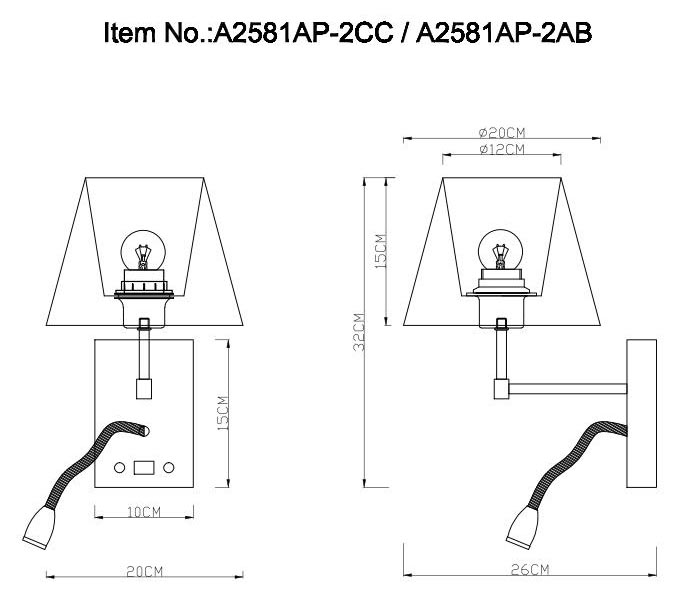 Бра Arte Lamp ELBA A2581AP-2CC