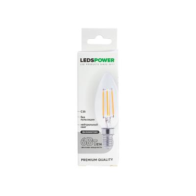 Светодиодная лампа LEDS POWER Filament C35 E14 6Вт 4000К 007083